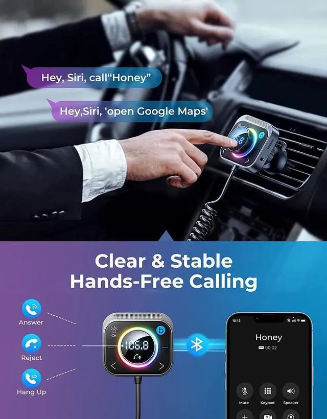 Alt view image 3 of 7 - Bluetooth 5.3 FM/AUX Bluetooth Car Adapter,[Air Vent Installation & Bass Boost] 3 Ports PD & QC 3.0 FM Transmitter for Car, Radio Bluetooth Receiver for Car HD Calling and Enjoy Music