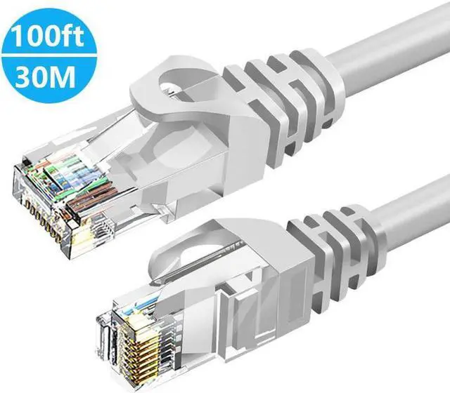 Main image of 100ft / 30M Cat6 Ethernet Cable for Gaming, 100ft. LAN Network Patch Cord Wire -High Speed Internet Cable with Clips, RJ45, 24AWG, 500MHz Connectors for Router Modem, Compatible with PS4 PS5 (Gray)