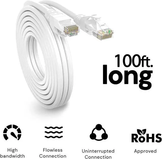 Alt view image 4 of 7 - 100ft / 30M Cat6 Ethernet Cable for Gaming, 100ft. LAN Network Patch Cord Wire -High Speed Internet Cable with Clips, RJ45, 24AWG, 500MHz Connectors for Router Modem, Compatible with PS4 PS5 (Gray)