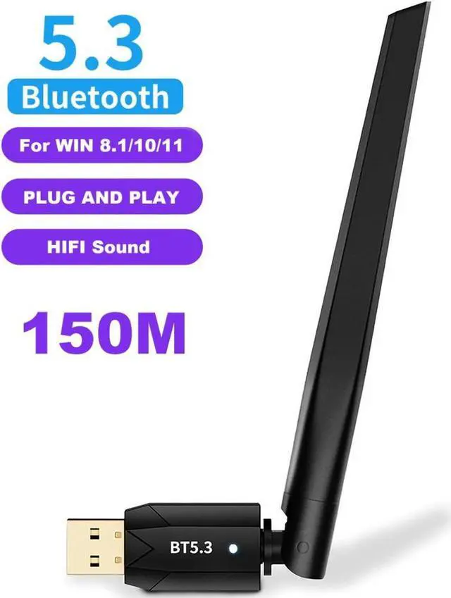 Main image of Long Range USB Bluetooth 5.3 Adapter (EDR & BLE) for PC Desktop, 492FT/150M Bluetooth Wireless Dongle Transmitter for Windows 11/10/8.1/7 Computer, Pair Bluetooth Headset Headphones Mouse Keyboard