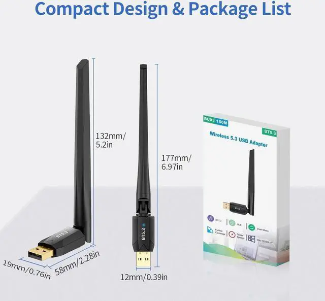 Alt view image 7 of 7 - Long Range USB Bluetooth 5.3 Adapter (EDR & BLE) for PC Desktop, 492FT/150M Bluetooth Wireless Dongle Transmitter for Windows 11/10/8.1/7 Computer, Pair Bluetooth Headset Headphones Mouse Keyboard
