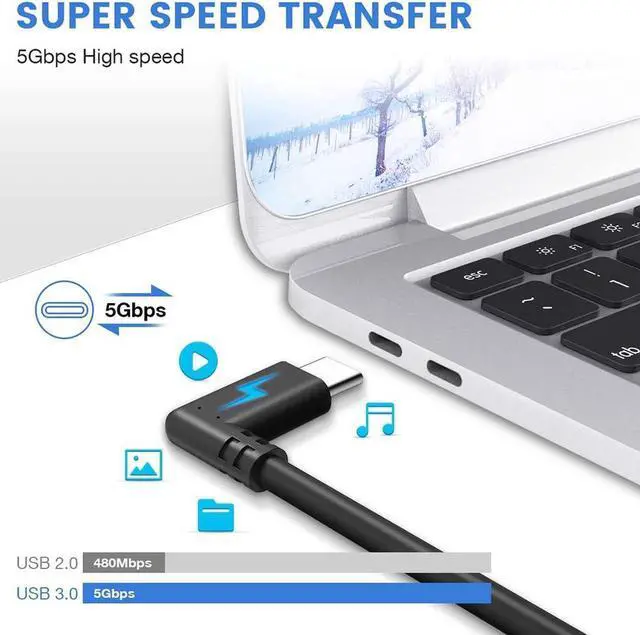 Alt view image 2 of 7 - for Oculus Quest Link Cable, USB 3.0 USB A to USB C Cable 16FT / 5M, 90 Degree Angled High Speed Data Transfer & Fast Charging Cable Compatible for Oculus Quest and Oculus Quest 2 to Gaming PC