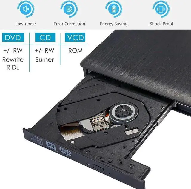 Alt view image 2 of 7 - External CD DVD Drive, Type C USB 3.0 CD DVD RW Reader Burner Portable CD-RW/VCD-RW Player Rewriter High Speed Low Noise Super drive for Laptop, Desktop, Mac OS, Windows 10/8/7/XP/Linux