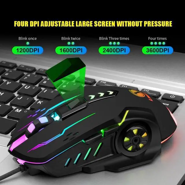 Alt view image 4 of 7 - 3600dpi USB Wired Gaming Mouse, 6 Buttons LED Backlit E-sports Gaming Mice, 6D Colorful LED Light Glowing Mouse for Laptop PC Computer Gamer
