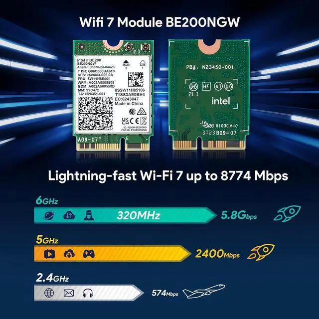 Alt view image 3 of 7 - Wireless WiFi Network Card, BE200 WiFi 7 Adapter, BE200NGW 8774Mbps Bluetooth 5.4 Tri-Band 802.11be NGFF M.2 Module, MU-MIMO, WPA4, Wireless Adapter for Laptop, Only Work for Windows 11 (64-bit)