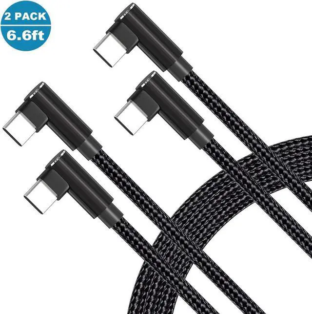 Main image of [2P ACK] 90 Degree USB C to USB C Cable 6.6ft/2M, 60W PD Type C Fast Charging Data Cable,Dual Right Angle Nylon Braided Cable for Ma-c-Book Pro 2020, i-Pad Pro/Air, Smartphones, Tablet etc