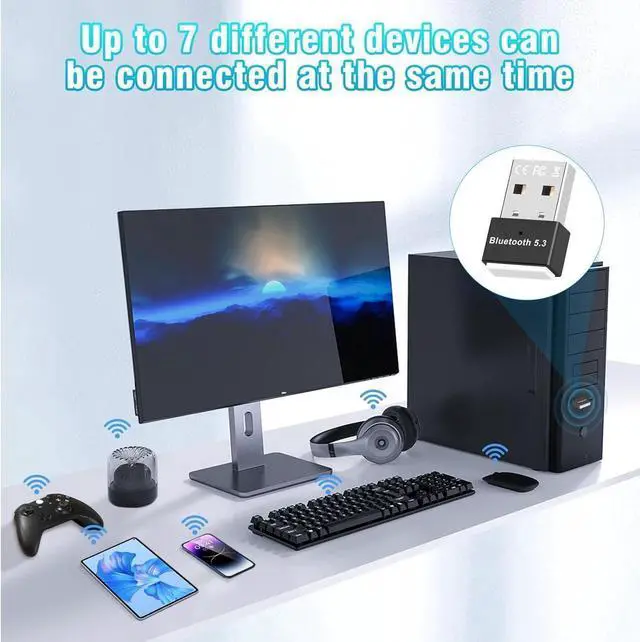 Alt view image 3 of 7 - USB Bluetooth 5.3 Adapter for PC Supports Windows 11/10/8.1/7, Plug &Play For Win11/10, Mini Bluetooth 5.3+ EDR Bluetooth Dongle Receiver &Transmitter for PC,Laptop,Keyboard,Mouse,Headsets,Speakers
