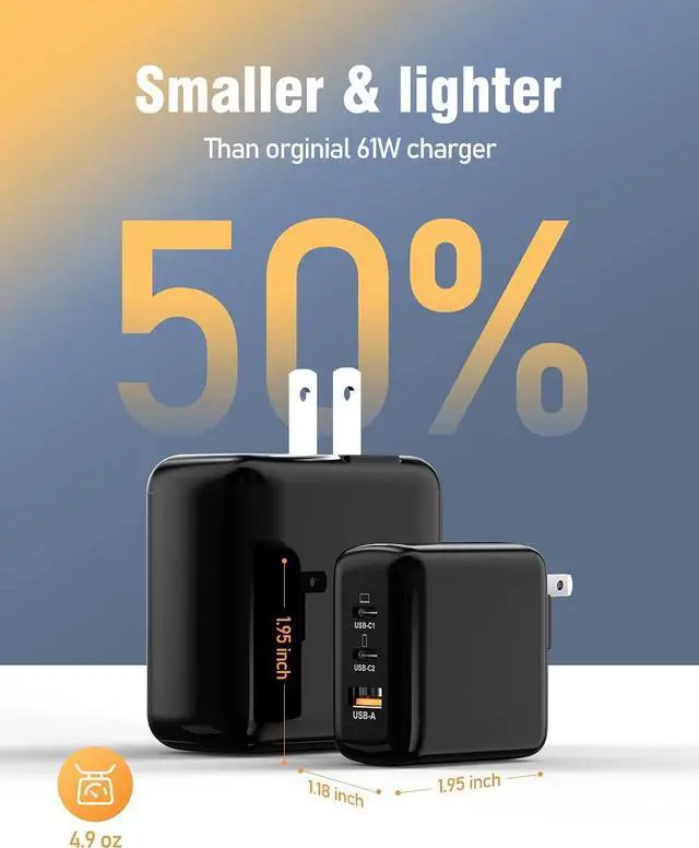 Alt view image 4 of 7 - [2 Pack] USB C Charger Block, 65W 3 Port QC+PD3.0 GaN Power Adapter Type C Fast Charging Wall Plug for Mac-Book Pro/Air, i-Pad Pro, i-Phone 15 Pro Max/14/13/12, A-ir-P-ods Pro, Galaxy S23/S22 (Black)