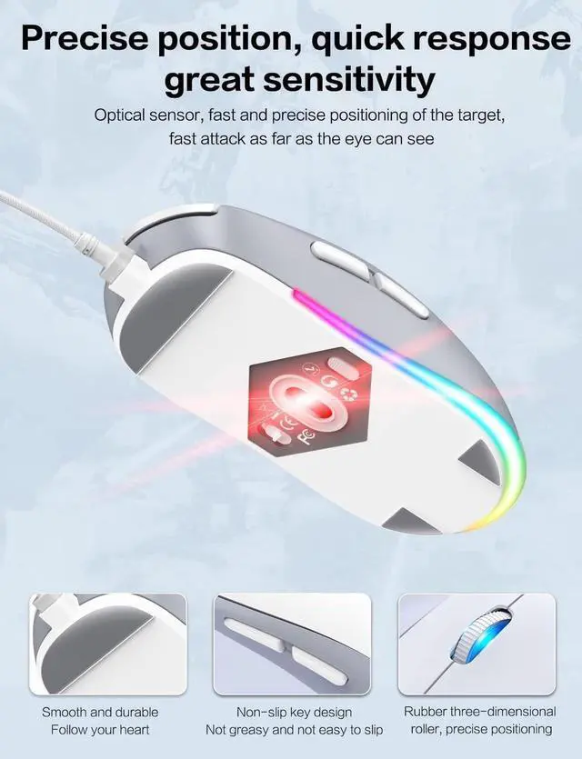 Alt view image 4 of 6 - Cat Paw RGB Gaming Mouse, Silent Optical Computer Mice USB Wired Gaming Mouse with 6 Adjustable DPI Up to 7200, RGB Lighting, 6 Programmable Buttons for Windows/Vista/Linux (White)