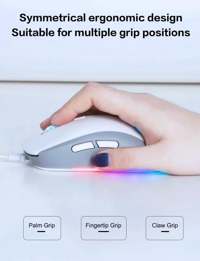 Alt view image 6 of 6 - Cat Paw RGB Gaming Mouse, Silent Optical Computer Mice USB Wired Gaming Mouse with 6 Adjustable DPI Up to 7200, RGB Lighting, 6 Programmable Buttons for Windows/Vista/Linux (White)