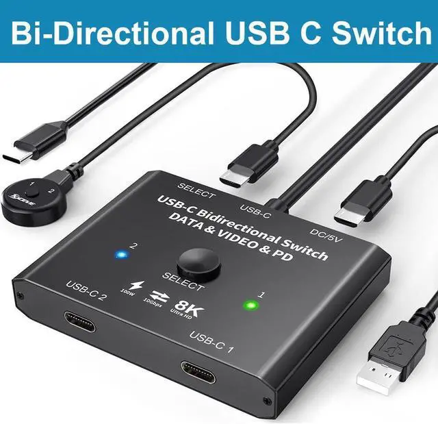 Main image of USB C Switch 2 in 1 Out or 1 in 2 Out, Bi-Directional USB Type C KVM Switch Support 8K @60Hz 4K @120Hz Video/10Gbps Data Transfer/100W Charging,Compatible with Thunderbolt Device