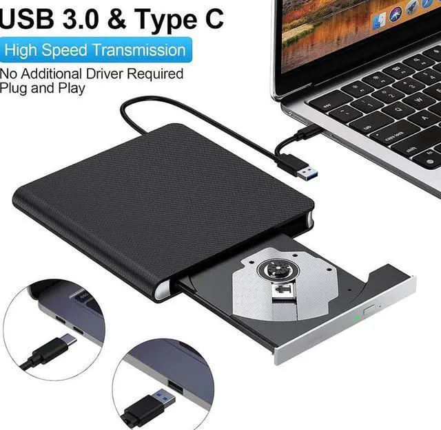 Alt view image 2 of 7 - External CD DVD Drive [7-in-1], USB 3.0 & Type-C DVD/CD +/-RW ROM Drive Reader, CD DVD Burner Rewriter with SD/TF & 4 USB Ports, Slim Optical Disc Drive DVD Player for Laptop PC/Winodws/Linux/MacOS
