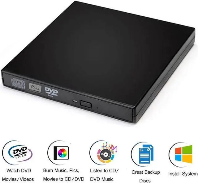 Main image of External USB2.0 CD Drive, Protable External DVD Drive, USB Slim Portable CD-RW DVD-R Combo Burner Writer Player for Laptop Notebook PC Desktop Computer, Black