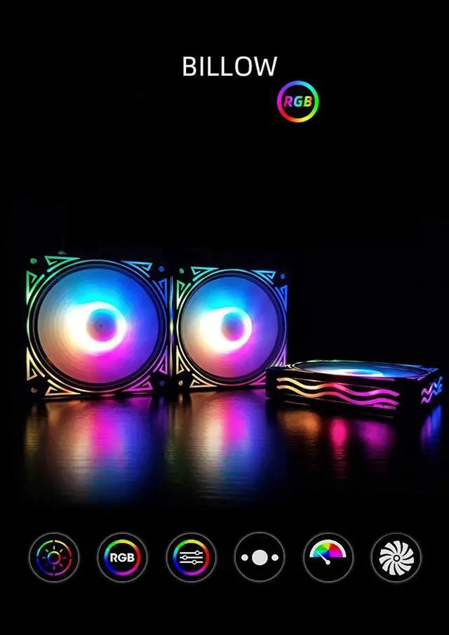 Alt view image 2 of 7 - Billow 120mm Adjust RGB Computer Case PC Cooling Fan RGB Quiet with IR Remote New Computer Cooler RGB CPU Case Fan Three in One (3 Pcs with Standard Controller Kits)