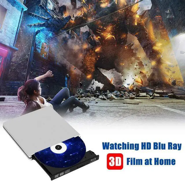 External Blu Ray CD DVD Drive Burner 3D, USB 3.0 BD ROM DVDRW CDRW Bluray Burner Player Writer Rewriter Reader for Macbook Notebook Laptop Mac OS Windows 10 8 7 XP