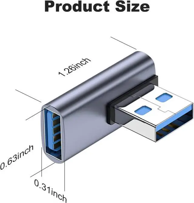 Main image of USB 3.0 USB A Male to USB A Felame Adapter, 90 Degree USB 3.1 Adapter 2 Pack, Left Angle USB A Male to Female Converter Extender for PC, Laptop, USB A Charger, Power Bank and More