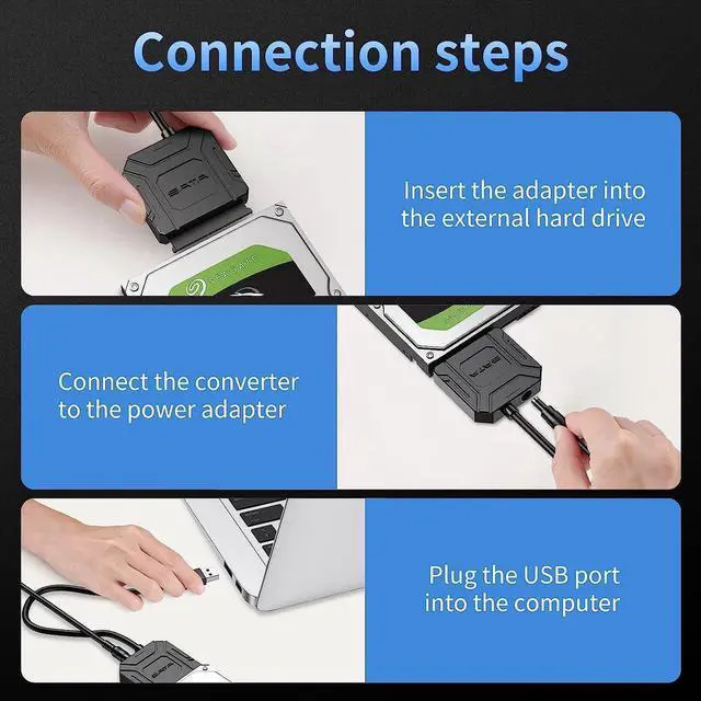 Alt view image 5 of 7 - SATA III to USB 3.0 Adapter, USB to SATA Adapter Cable for 2.5"/3.5" HDD/SSD SATA I/II/III Hard Drive Adapter, Support UASP, with External Power Supply 12V 2A