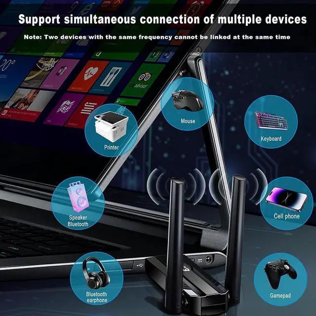 Main image of Bluetooth 5.3 Adapter for PC, Long Range Bluetooth Dongle 492FT/150M Wireless Transfer Transmitter Receive 3Mbps, Dual Antenna USB Bluetooth Adapter for Desktop Laptop PC with Windows 11/10/8.1/7