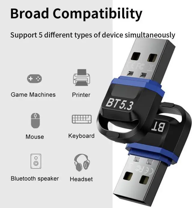 Main image of USB Bluetooth 5.3 Adapter, USB Bluetooth Receiver Supports Laptop PC Desktop Bluetooth Headset Receiving Transmitter