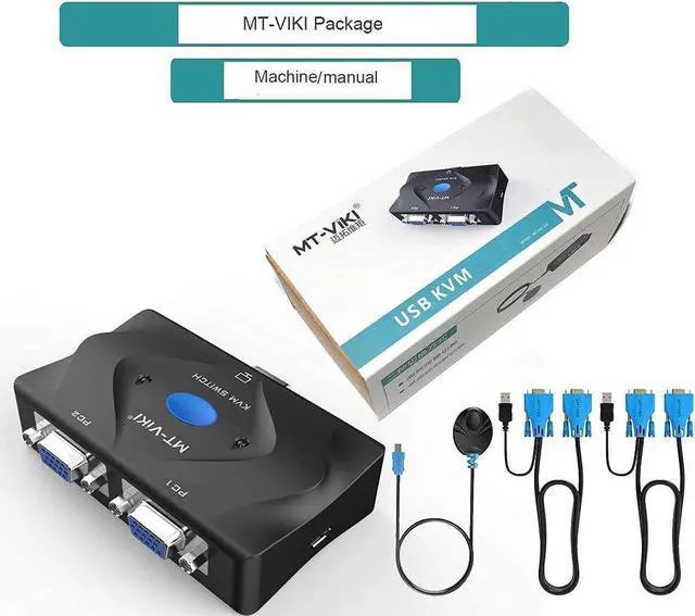 Main image of MT-VIKI KVM Switch VGA 2 Port, KVM Switch Console with 3 USB Hub + 2 in1 Cables + Desktop Selector
