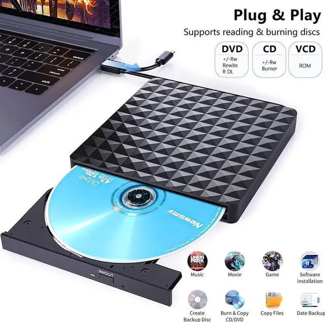 Alt view image 3 of 7 - USB 3.0 & USB C External CD DVD Drive, Low Noise Slim Portable CD/DVD +/-RW Drive External DVD Writer CD Burner Player, External DVD Drive for Laptop Desktop PC Windows 11/10/8/7/XP/Linux/MacOS