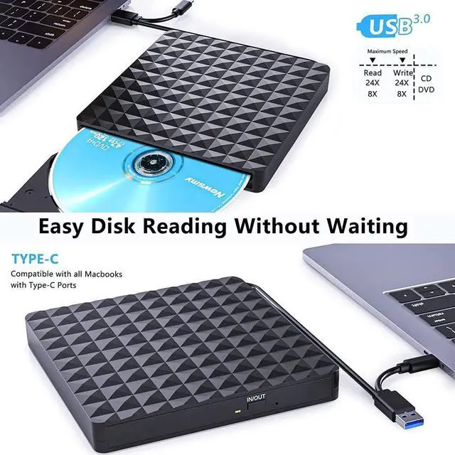 Alt view image 6 of 7 - USB 3.0 & USB C External CD DVD Drive, Low Noise Slim Portable CD/DVD +/-RW Drive External DVD Writer CD Burner Player, External DVD Drive for Laptop Desktop PC Windows 11/10/8/7/XP/Linux/MacOS