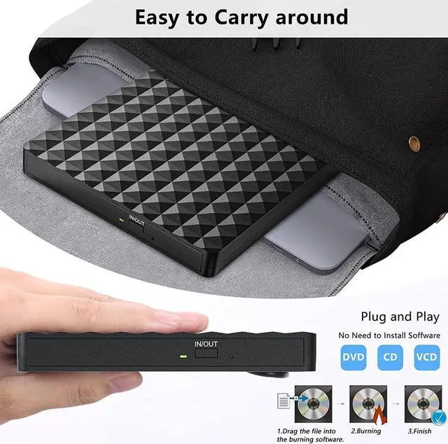 Alt view image 5 of 7 - USB 3.0 & USB C External CD DVD Drive, Low Noise Slim Portable CD/DVD +/-RW Drive External DVD Writer CD Burner Player, External DVD Drive for Laptop Desktop PC Windows 11/10/8/7/XP/Linux/MacOS