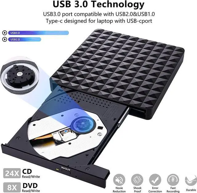 Alt view image 4 of 7 - USB 3.0 & USB C External CD DVD Drive, Low Noise Slim Portable CD/DVD +/-RW Drive External DVD Writer CD Burner Player, External DVD Drive for Laptop Desktop PC Windows 11/10/8/7/XP/Linux/MacOS