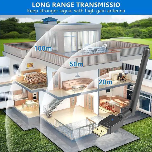 Alt view image 3 of 7 - Long Range Bluetooth Adapter for PC 5.3, USB Bluetooth Adapter Dongle 328FT / 100M, 5.3+EDR Bluetooth Wireless Transmitter Receiver for Desktop Laptop PC with Windows 11/10/8.1