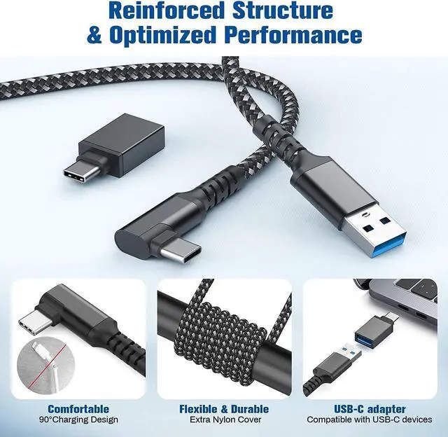 Alt view image 4 of 7 - Link Cable Compatible with Meta/Oculus Quest 2 Accessories and PC/Steam VR, High Speed PC Data Transfer/Fast Charge Cord, USB 3.0 Type A to USB Type C Cable for VR Headsets and Gaming PC, 16FT Black