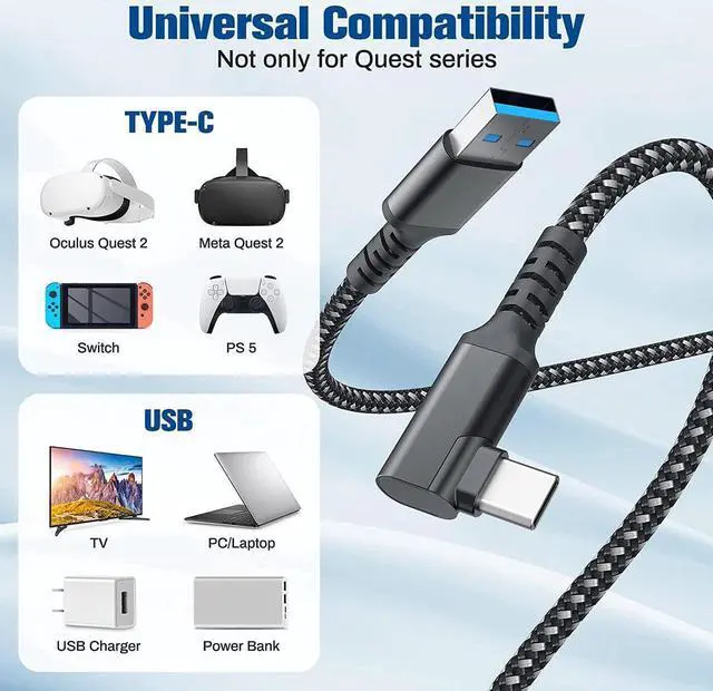 Alt view image 5 of 7 - Link Cable Compatible with Meta/Oculus Quest 2 Accessories and PC/Steam VR, High Speed PC Data Transfer/Fast Charge Cord, USB 3.0 Type A to USB Type C Cable for VR Headsets and Gaming PC, 16FT Black