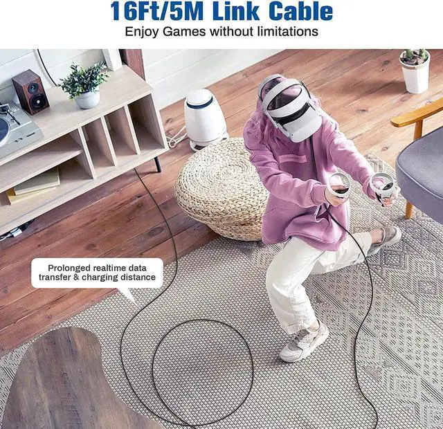 Alt view image 7 of 7 - Link Cable Compatible with Meta/Oculus Quest 2 Accessories and PC/Steam VR, High Speed PC Data Transfer/Fast Charge Cord, USB 3.0 Type A to USB Type C Cable for VR Headsets and Gaming PC, 16FT Black