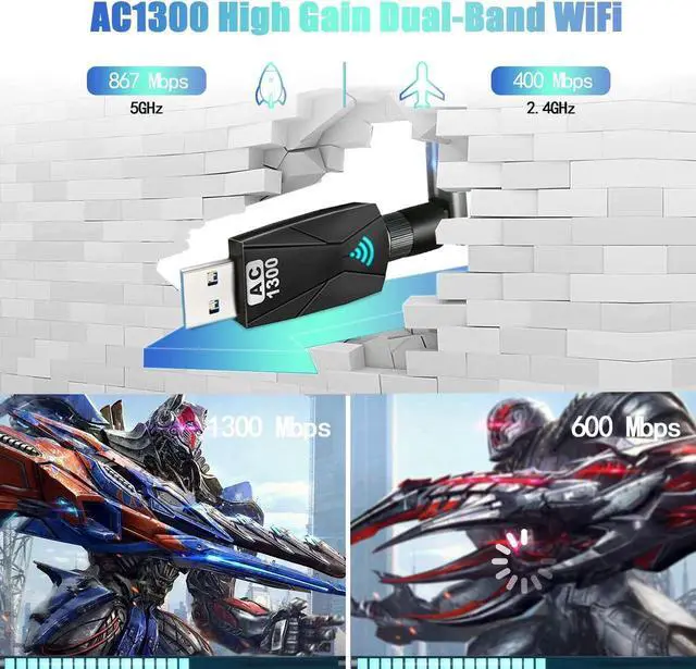 Alt view image 3 of 7 - 1300Mbps WiFi Dongle for PC: 5.8G/2.4G Dual Band USB WiFi Adapter for Desktop PC, USB 3.0 PC WiFi Adapter, 802.11ac WiFi USB, 5dBi WiFi Antenna USB WiFi Dongle for Windows XP/Vista/10/8/7/Mac/Linux