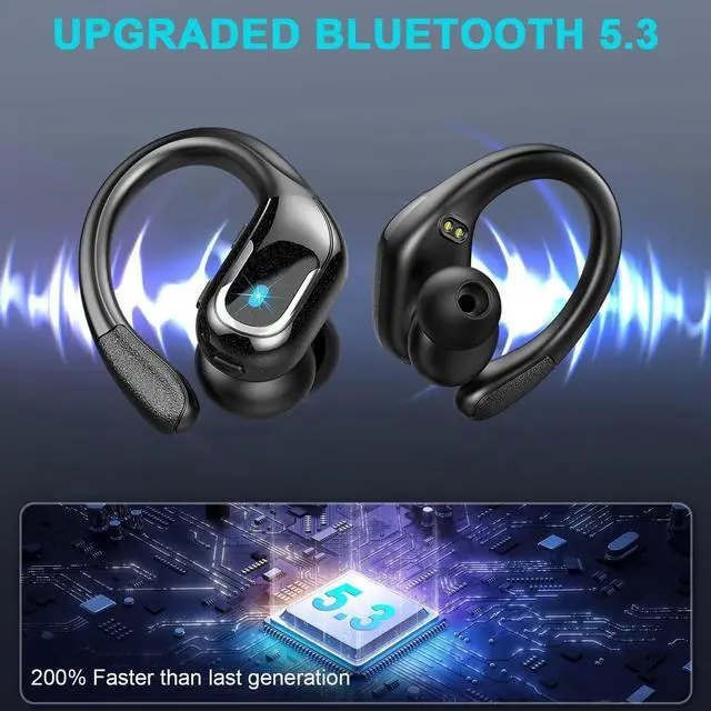 Alt view image 5 of 7 - True Wireless Earbuds, 90H Bluetooth 5.3 Headphones Wireless Running with ENC Noise Cancelling Mic, IP7 Waterproof Bluetooth Earphones 3D Deep Bass Over Ear, Sports Ear buds Earhooks for iOS/Android
