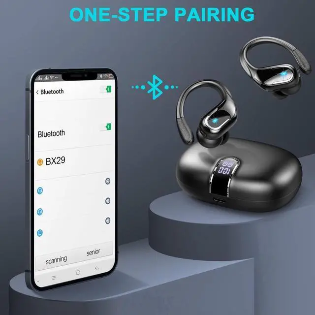 Alt view image 7 of 7 - True Wireless Earbuds, 90H Bluetooth 5.3 Headphones Wireless Running with ENC Noise Cancelling Mic, IP7 Waterproof Bluetooth Earphones 3D Deep Bass Over Ear, Sports Ear buds Earhooks for iOS/Android