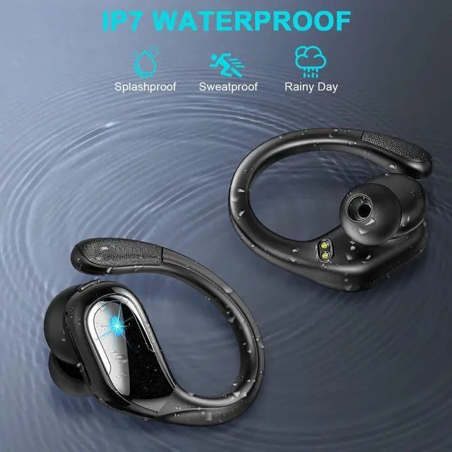 Alt view image 6 of 7 - True Wireless Earbuds, 90H Bluetooth 5.3 Headphones Wireless Running with ENC Noise Cancelling Mic, IP7 Waterproof Bluetooth Earphones 3D Deep Bass Over Ear, Sports Ear buds Earhooks for iOS/Android
