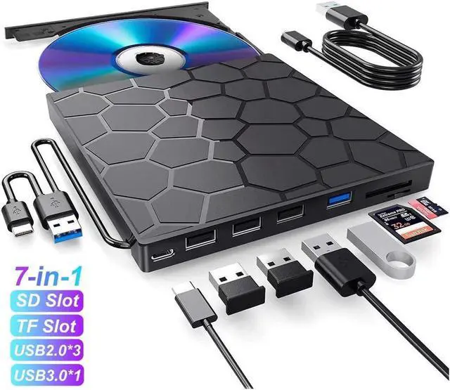 Main image of [7 in 1] External CD/DVD Drive for Laptop, Portable DVD Player for Laptop, USB 3.0 Ultra-Slim Portable, CD Burner External Optical Drive Compatible with Laptop Desktop,Windows 11/10/8/7 Linux MacOS