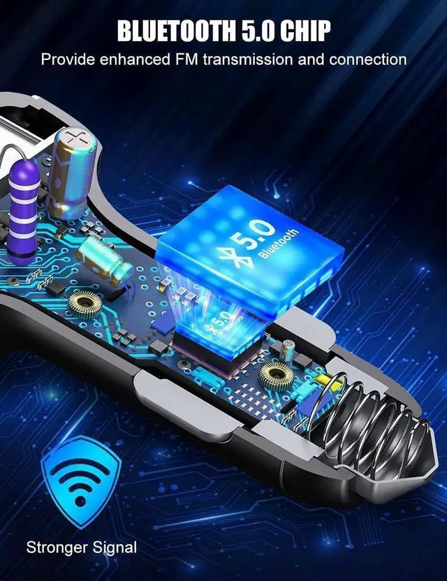 Alt view image 6 of 7 - Bluetooth Adapter for Car - Wireless Bluetooth FM Radio Transmitter - Bluetooth AUX Adapter | Wireless Bluetooth 5.0 MP3 Music Player - QC3.0 + PD 20W USB Car Charger | 7 Colors LED Backlit