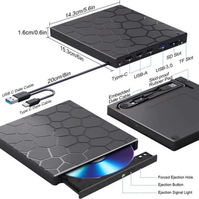 Alt view image 6 of 7 - [7 in 1] External CD/DVD Drive for Laptop, Portable DVD Player for Laptop, USB 3.0 Ultra-Slim Portable, CD Burner External Optical Drive Compatible with Laptop Desktop,Windows 11/10/8/7 Linux MacOS