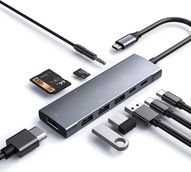Main image of USB C Hub, 9 in 1 Multiport USB Type C Adapter with 100W Power Delivery, 4K HDMI Output, 3 USB 3.0 and USB-C 5 Gbps Data Ports, SD/TF Card Reader,3.5mm Headphone Jack, for Mac-Book Type C Laptops
