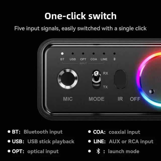 Alt view image 3 of 7 - AUTYUE Bluetooth 5.3 Audio Receiver Transmitter for Home Stereo TV, HiFi Wireless Bluetooth Low Latency Audio Adapter, Supports USB, RCA, 3.5mm AUX, DAC, Coaxial, Optical Input/Output