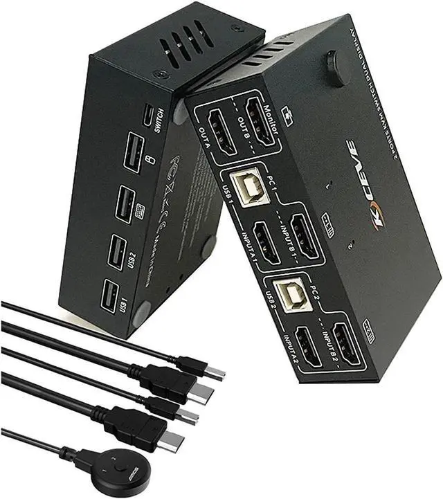 Main image of Dual Monitor KVM Switch HDMI 2 Port for 2 Monitors 2 Computers, 4K@30Hz Dual Monitor HDMI KVM Switch USB 2.0 Switcher 2 in 2 Out PC Keyboard Mouse Switcher Support Extended And Copy Display