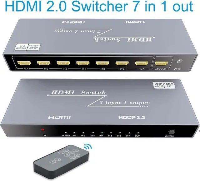 Main image of 7x1 HDMI Switch 4K - HDMI Switch 7 in 1 Out, HDMI Switch with Remote Controller, HDMI 2.0 Support 4K @60Hz TV 3D Audio Video Sync Plug&Play for PS3/4/5 Xbox PC Laptop Projector Blu-ray Player