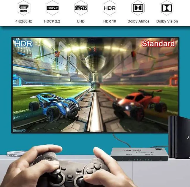 Alt view image 6 of 7 - 7x1 HDMI Switch 4K - HDMI Switch 7 in 1 Out, HDMI Switch with Remote Controller, HDMI 2.0 Support 4K @60Hz TV 3D Audio Video Sync Plug&Play for PS3/4/5 Xbox PC Laptop Projector Blu-ray Player
