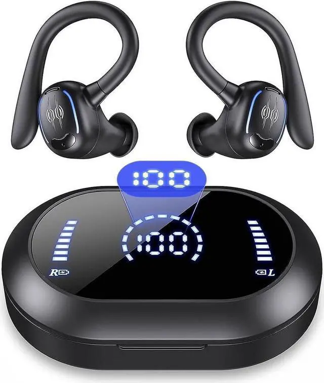 Main image of True Wireless Earbuds, Bluetooth Headphones 50Hrs Playback Ear Buds IPX7 Waterproof Sports Earphones Dual Power Display with Earhooks Built in Mic Clear Calls Over Ear Earbuds for Running Workout Gym
