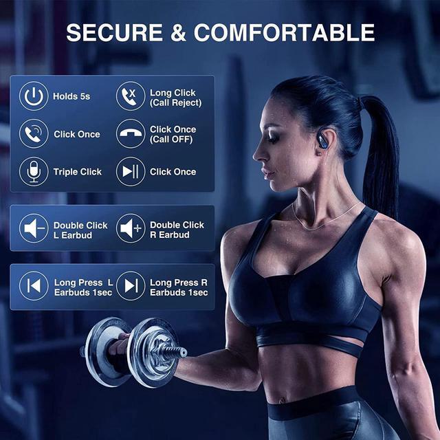 Alt view image 7 of 7 - Ture Wireless Earbuds with Earhooks, Bluetooth 5.1 10Hrs Single Playtime IPX7 Waterproof Running Headphones, Bluetooth Earbuds with Ear Hook LED Display Over-Ear HiFi Stereo for Workout/Gym/Outdoor