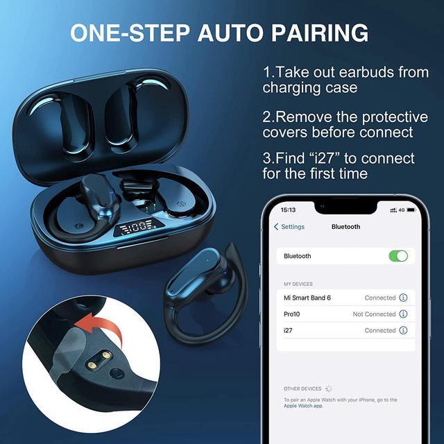 Alt view image 4 of 7 - Ture Wireless Earbuds with Earhooks, Bluetooth 5.1 10Hrs Single Playtime IPX7 Waterproof Running Headphones, Bluetooth Earbuds with Ear Hook LED Display Over-Ear HiFi Stereo for Workout/Gym/Outdoor