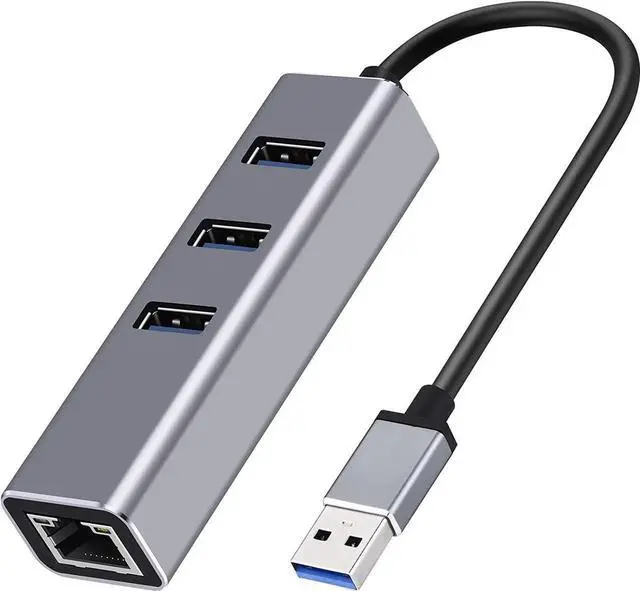 Main image of USB 3.0 to RJ45 Ethernet Adapter 4 in 1 Multiport USB Hub with Gigabit Ethernet 1000Mbps RJ45 LAN Network Adapter Compatible and 3-Port USB3.0 Support Laptop PC Windows Linux MacOS, and More