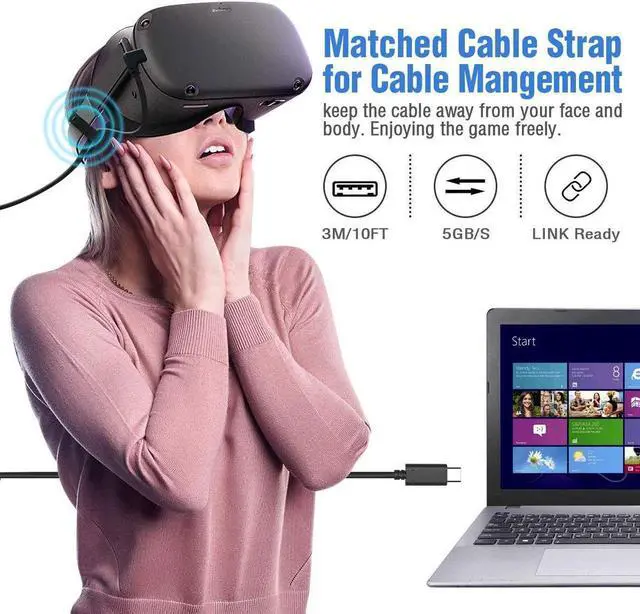 Alt view image 6 of 7 - USB C to USB Type-C Charge Cable 10ft, Super Speed Data Transfer Cable for Oculus Quest Link VR Quick Charge Cable for Phone Tablet Oculus Link Headset Cable ( 10feet/ 3m)