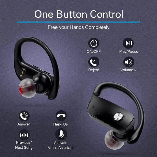 Alt view image 5 of 7 - Ture Wireless Earbuds, TWS Bluetooth Headphones 48Hrs Play Back Sports Earphones with LED Display Built in Mic Deep Bass Stereo in Ear Waterproof Headset for Workout Gaming Running